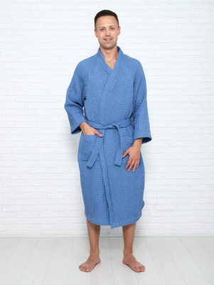 халат вафельный кимоно х/б синий 54/56